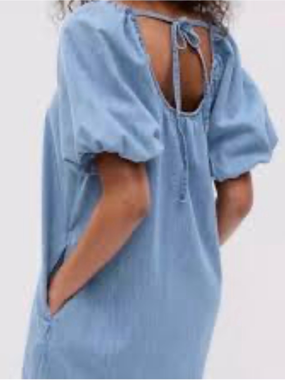 GAP Light Blue Backless Puff-Sleeve Dress with Tie